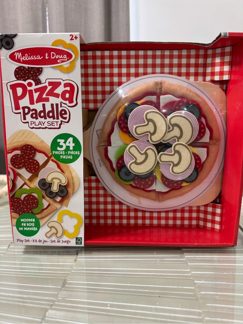 Melissa & Doug Wooden Pizza Paddle Play Set - Red, Brown, Green, Yellow